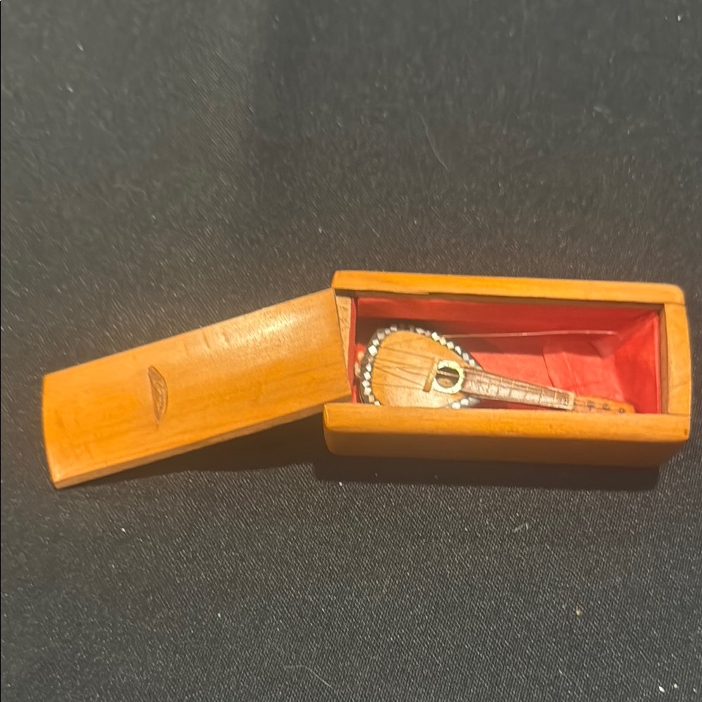 Vintage Wooden Box with Miniature Mandolin